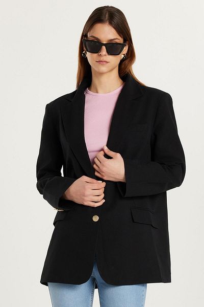 Tudors Дамско яке Slim Fit Slim Cut с моно яка и джоб, черно