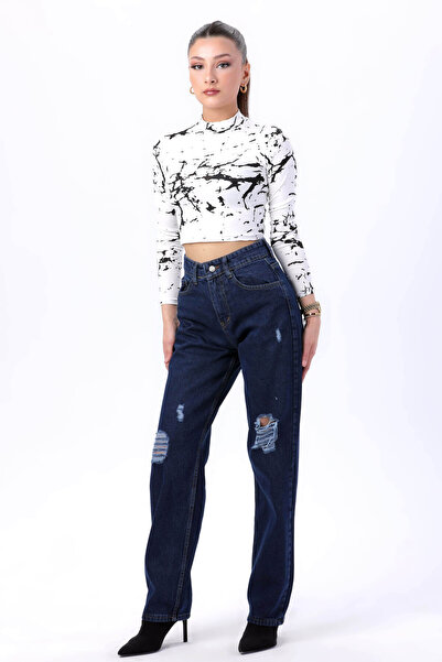 TOFİSA Palazzo Laser Jeans Σκούρο Μπλε - 23807