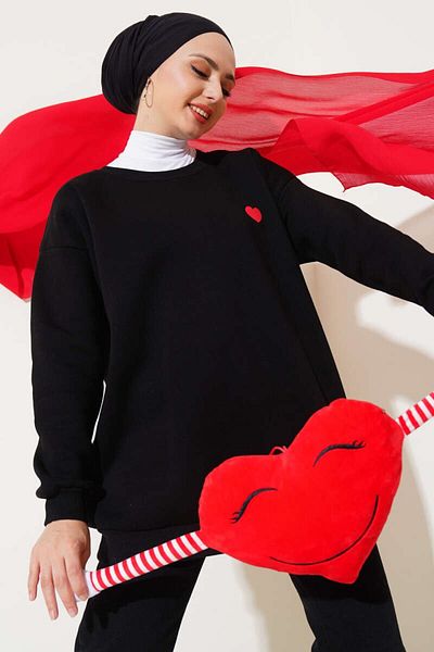 TOFİSA Hearted Tunic Black - 26660