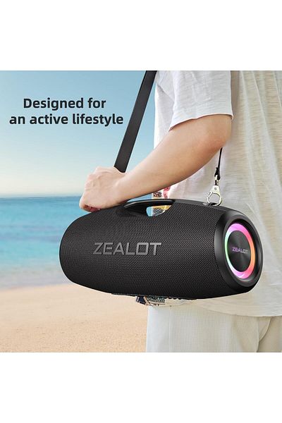 zealot مكبر صوت S78 بتقنية البلوتوث، صندوق صوت عالي بقوة 120 واط مع صوت جهير، مقاوم للماء بدرجة IPX6، صندوق صوت بوم بوكس مع إضاءة