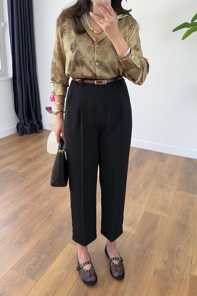 BİRCANÇİL Frons Black Belted Cap Pocket Carrot Pants