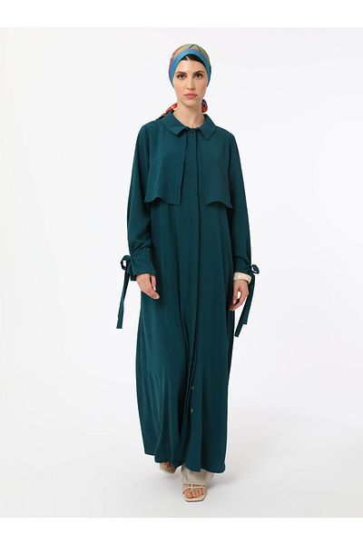 Refka Cap / Top Coat with Sleeve Binding Detail - Emerald Green - Refka
