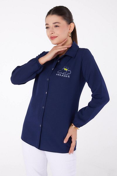 TOFİSA Printed Shirt Navy Blue - 13342