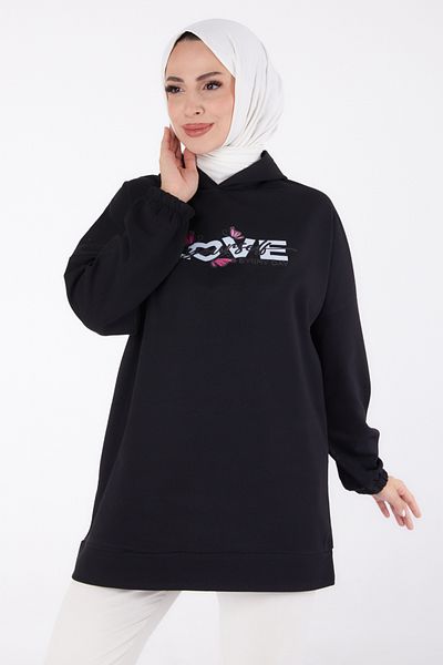 TOFİSA Printed Sweatshirt Black - 13330