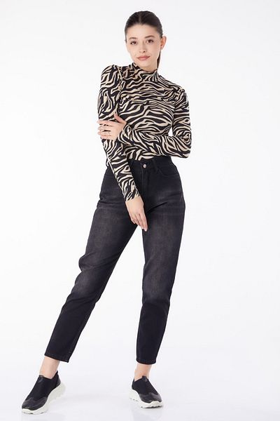 TOFİSA Džínové kalhoty Mom Jeans s vysokým pasem černé - 25178