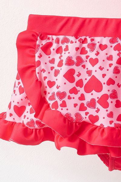 Banamio Nolyna Heart Patterned Ruffle and Bow Detail Girls Swimwear Bikini Suit