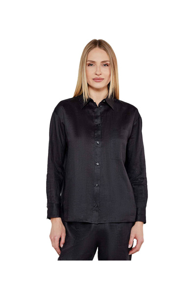 BOSS Kadın Normal Kalıp Hafif Nefes Alabilen Kumal Uzun Kollu Siyah Gömlek 50537925-001