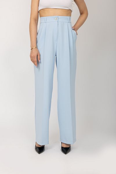 Stil Sepeti Women Baby Blue High Waist Pleated Palazzo Fabric Pants Drl-100078236