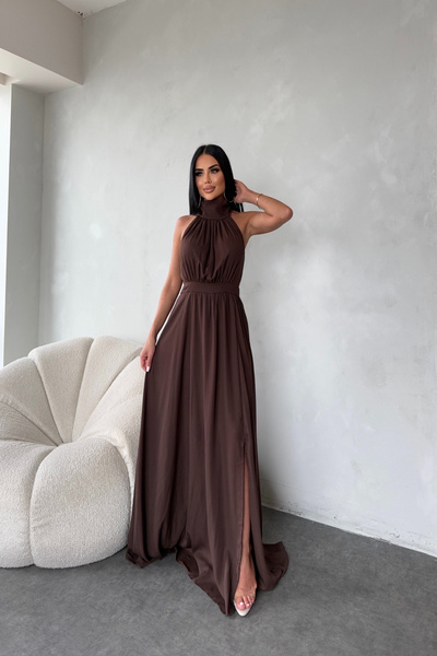 LİLA İSTANBUL Καλοκαιρινό φόρεμα με πλισέ σχέδιο σιφόν με λαιμόκοψη και λεπτομέρεια