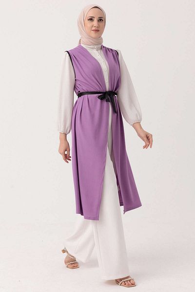 TOFİSA Belted Vest Lilac - 3292