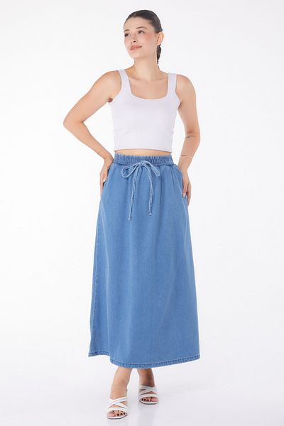 TOFİSA Blue Thin Denim Women's Skirt - Straight Medium - 25360