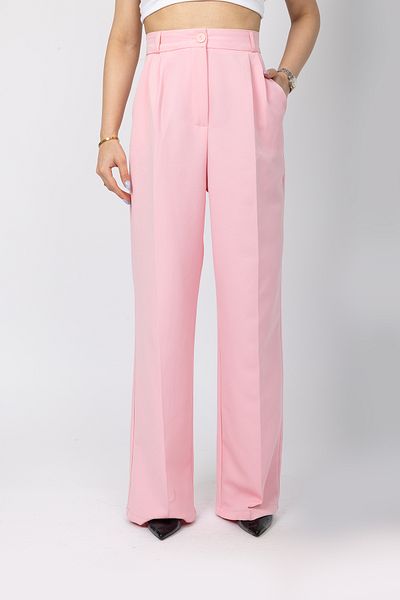 Stil Sepeti Women Pink High Waist Pleated Palazzo Fabric Pants Drl-100078236