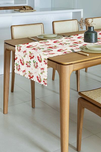 decofav Watercolor Watercolor Cherries and Texts Laser Cut Seamless Laser Cut Runner - 48X135Cm