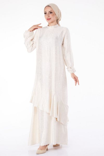 TOFİSA Ruffle Detailed Dress Stone - 25602