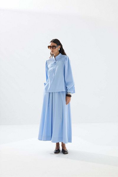Tailors Room Ribbed Shirt Set - Baby Blue