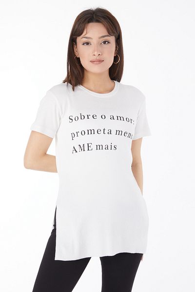 TOFİSA Printed Slit T-Shirt White - 24792
