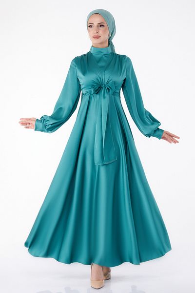 TOFİSA Front Tie Evening Dress Mint - 25342
