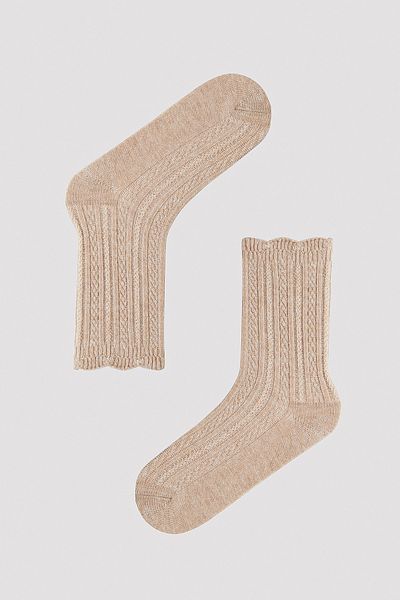 Penti Κάλτσες Jacquard ανοιχτό καφέ με λεπτομέρεια βολάν