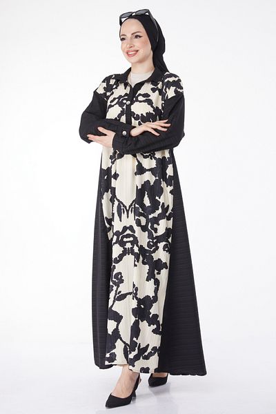 TOFİSA Patterned Loose Dress Black - 25044