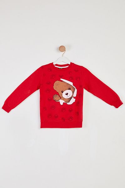 TOFİSA Girl's Red Printed Sweatshirt - 26441