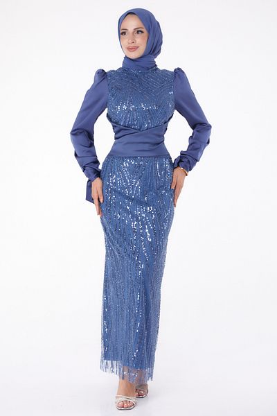 TOFİSA Rochie de seara cu paiete Ebise Indigo - 26190