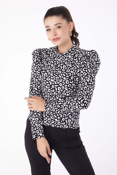 TOFİSA Leopard Patterned Blouse Black - 26217