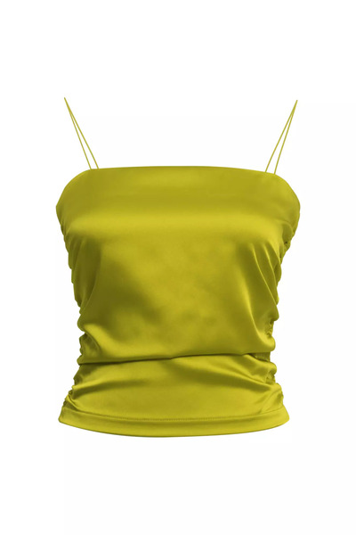 Keikei Fıstık yeşili saten kolsuz crop top