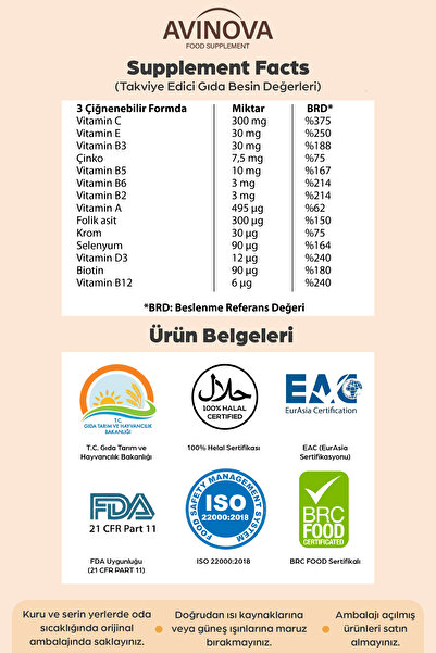 AVİNOVA Multi Defense, Multivitamin Ve Omega 3 Fish Oil Çocuklar Için Çiğnenebilir Form 3'lü Paket