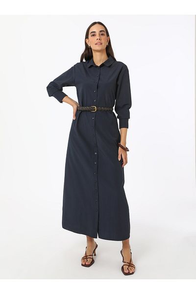 Refka Φόρεμα Hijab με λεπτομέρεια με κουμπιά Poplin - Navy Blue - Refka