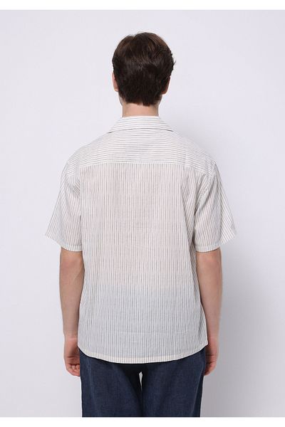 Colin's Boxy Fit Shirt Neck Striped Men's Blue Short Sleeve Shirt