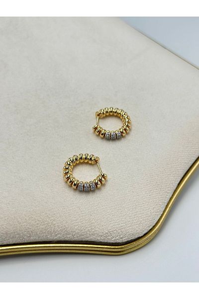 MyladyAccessoriess Zircon Stone Detailed Hoop Earrings (Steel)