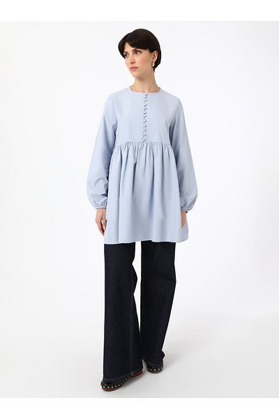 Benin Buttoned Tunic with Shirring Detail - Gok Blue - Benin