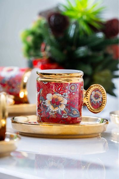 ACAR Oskar 6 Piece Red Coffee Cup Set 90Cc