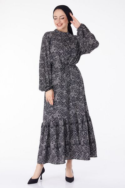 TOFİSA Polka Dot Patterned Dress Black - 25468