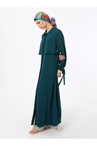 Refka Cap / Top Coat with Sleeve Binding Detail - Emerald Green - Refka