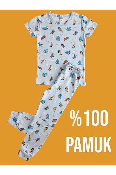 çamaşır bahçesi kendinize iyi bakın Short Sleeve Patterned Children's Pajama Set # Printedchildren's Pajamasuit # Cloudpatternpajamas # Laundry Yard
