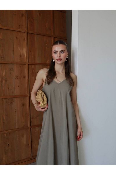 OTAKU Γυναικείο φόρεμα με λαιμόκοψη V Casual Maxi