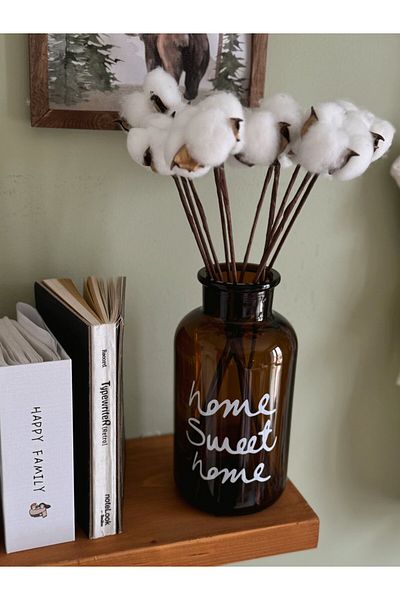BUCOLIC Home Sweet Home Decorative Vase with Cotton Grass Bunch