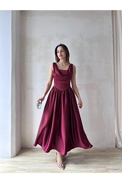 Mooi Butik HİPATİA Maxi Elbise 5090 - Bordo