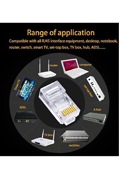 Derwell Yeni Nesil Rj45 Cat5 Cat6 Ethernet Internet Kablo Soketi Konnektör Delikli 8p8c Jack Utp Uç 100 Adet
