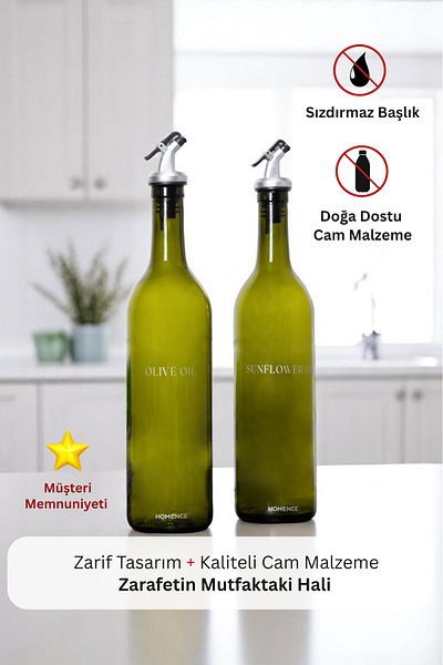 homence 750ml Sippy Oil Bottle - Glass Olive Oil and Sunflower Oil Bottle Set of 2