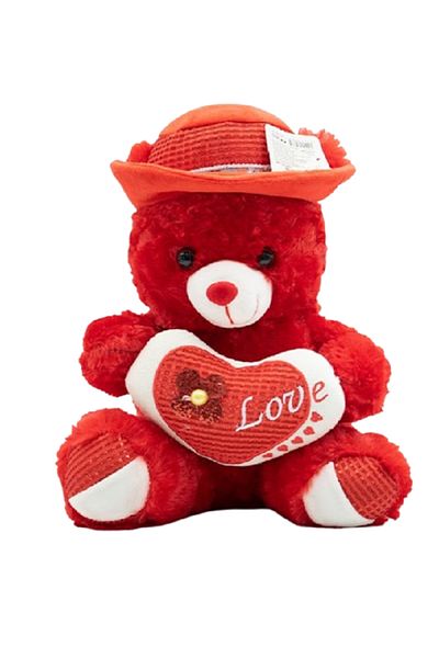 rexa Red Plush Teddy Bear with Hat and "Love" Heart-39cmX29