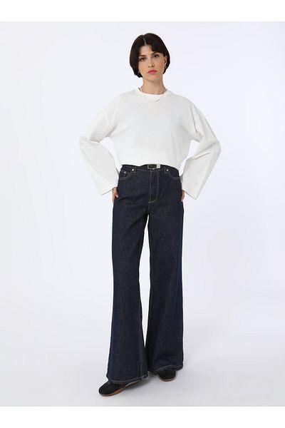 Benin Βαμβακερό Oversize Πλεκτό T-Shirt Φούτερ - Λευκό - Μπενίν