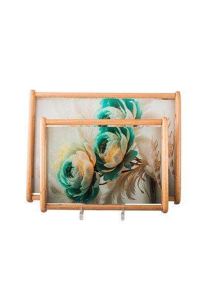 Dania A set of 2 wooden and glass plates and trays with elegant artistic drawings and colors. The medium size is 33*24 cm and the large size is 42*30 cm.
