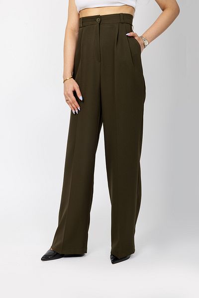 Stil Sepeti Women's Khaki High Waist Pleated Palazzo Fabric Pants Drl-100078236