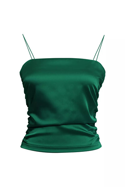 Keikei Yeşil saten kolsuz crop top