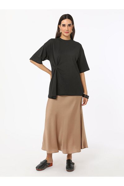 Benin Women's Cotton T-Shirt with Shirring Detail - Black - Benin