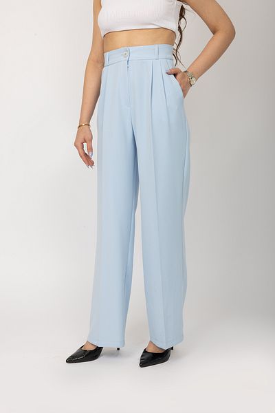 Stil Sepeti Women Baby Blue High Waist Pleated Palazzo Fabric Pants Drl-100078236