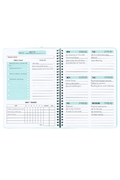 OEM Agenda planificator cu spirala, pentru organizare, cu habit tracker si to do list, albastru, A5