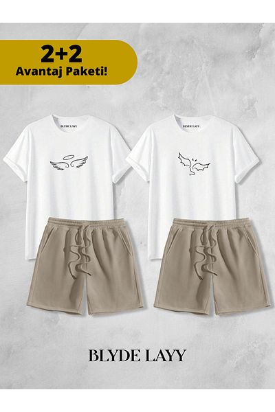 BLYDE LAYY Angel-Demon Printed Unisex 2-Piece Lover Couple Combination (2 Shorts - 2 T-Shirt Set Advantage Package)